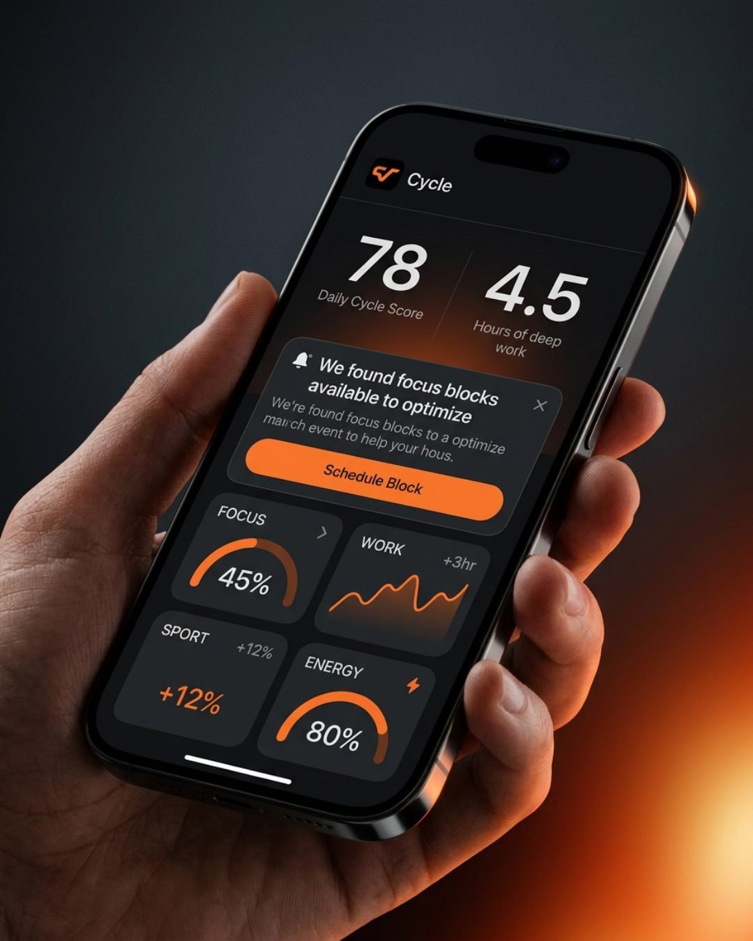 Tableau de bord de l'application Cycle affiché sur smartphone