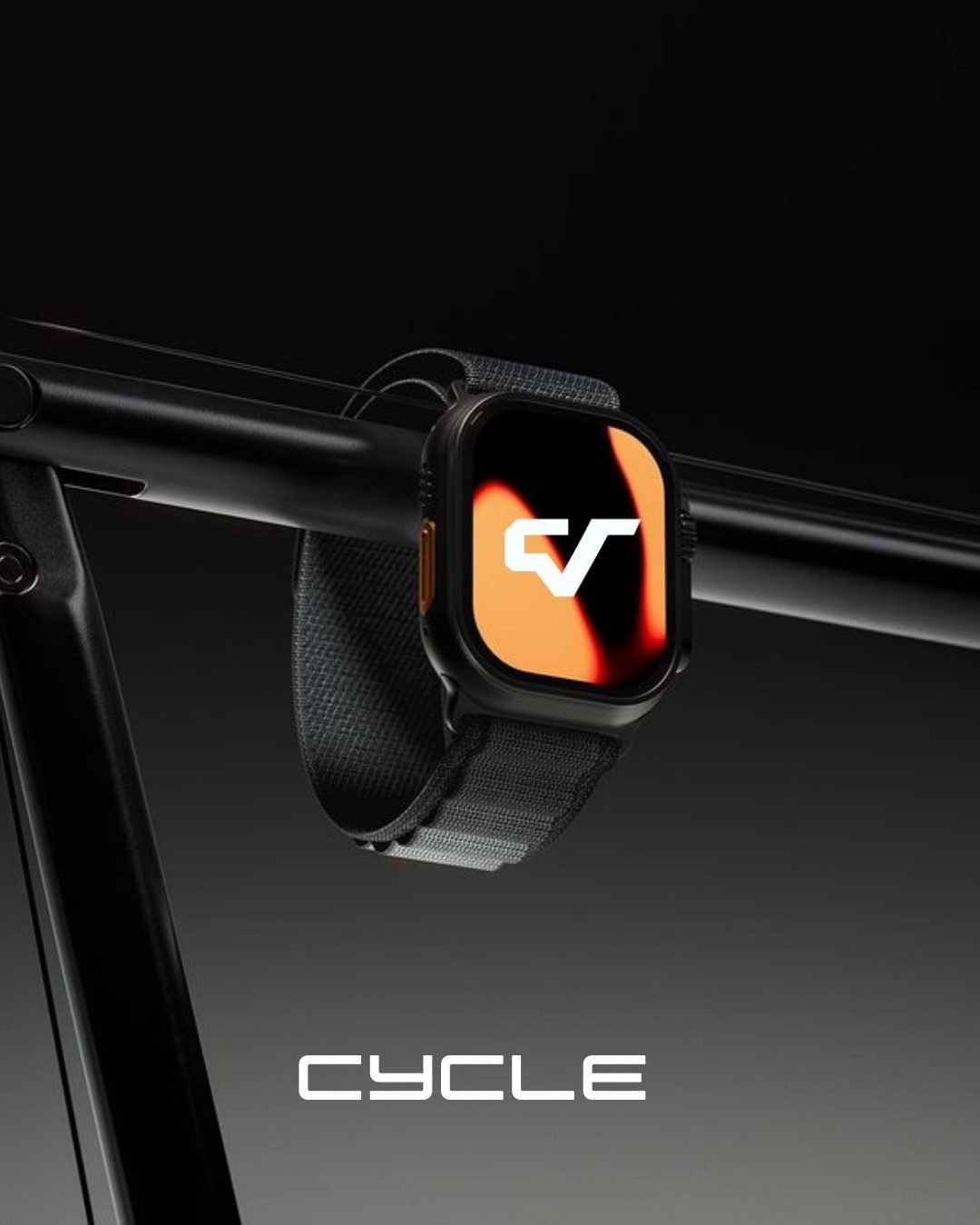 Logo Cycle sur montre connectée fixée à un vélo