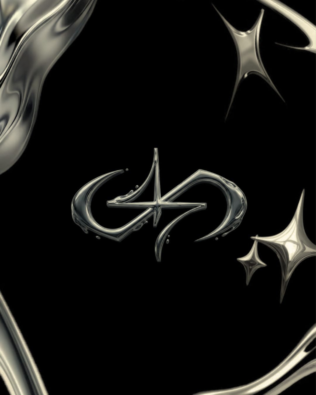 Monogramme Mugan en métal liquide sur fond noir