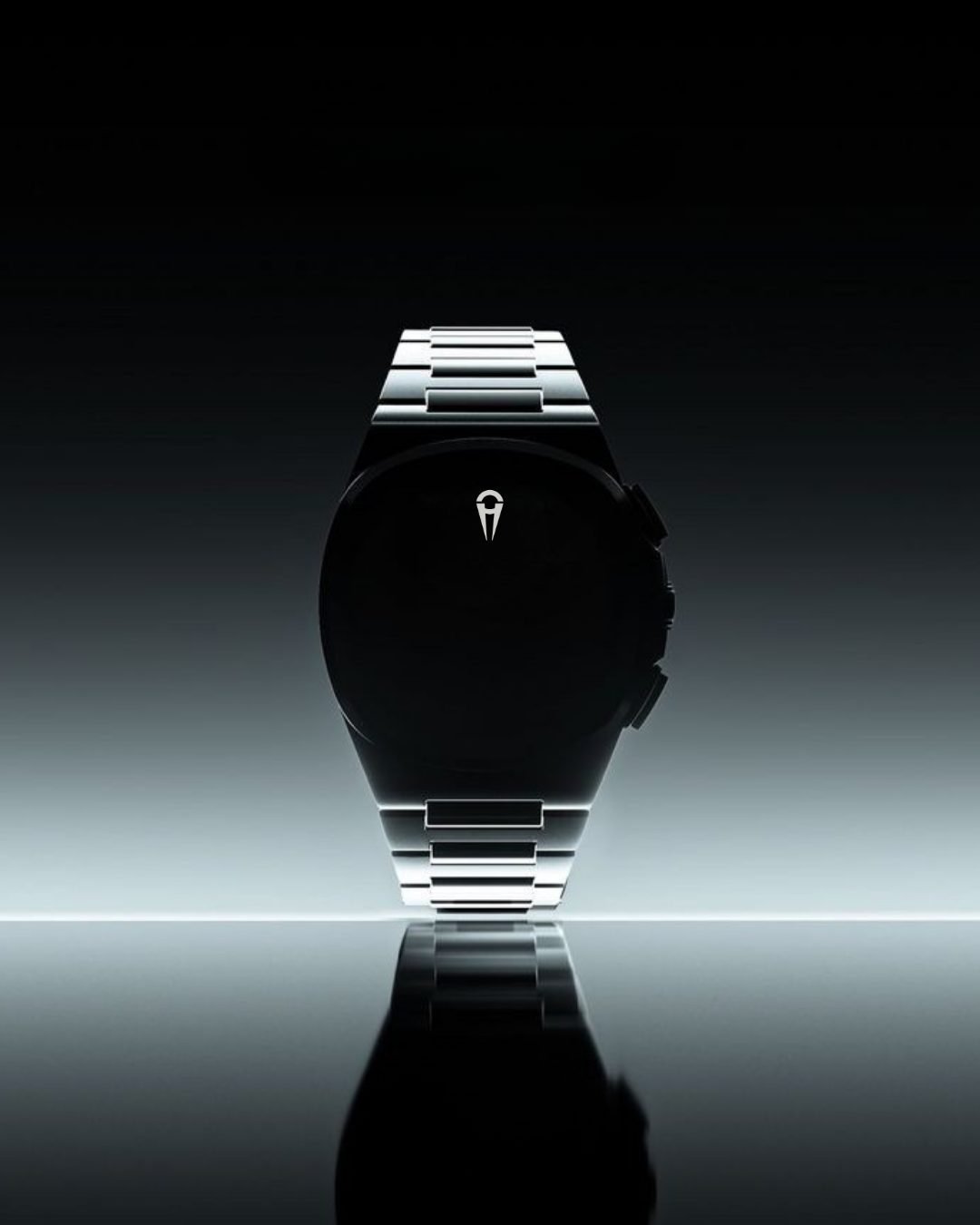 Montre Obverse posée sur fond dégradé argenté
